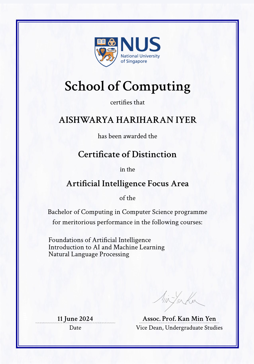 Certificate of Distinction – AI Focus Area
