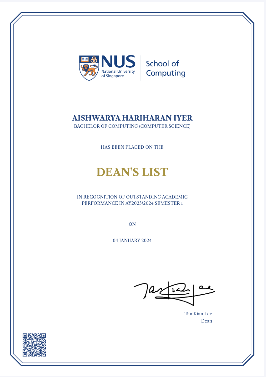 Dean’s List (Jan, 2024)