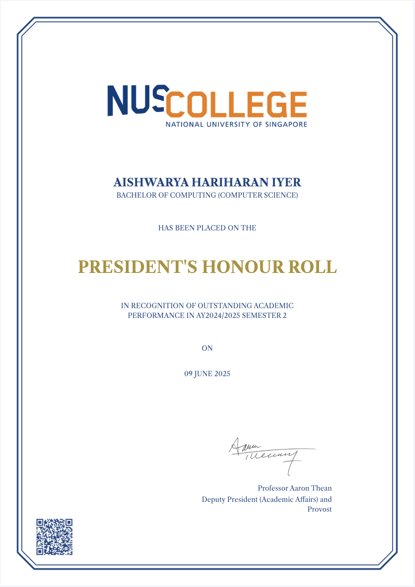 President’s Honour Roll