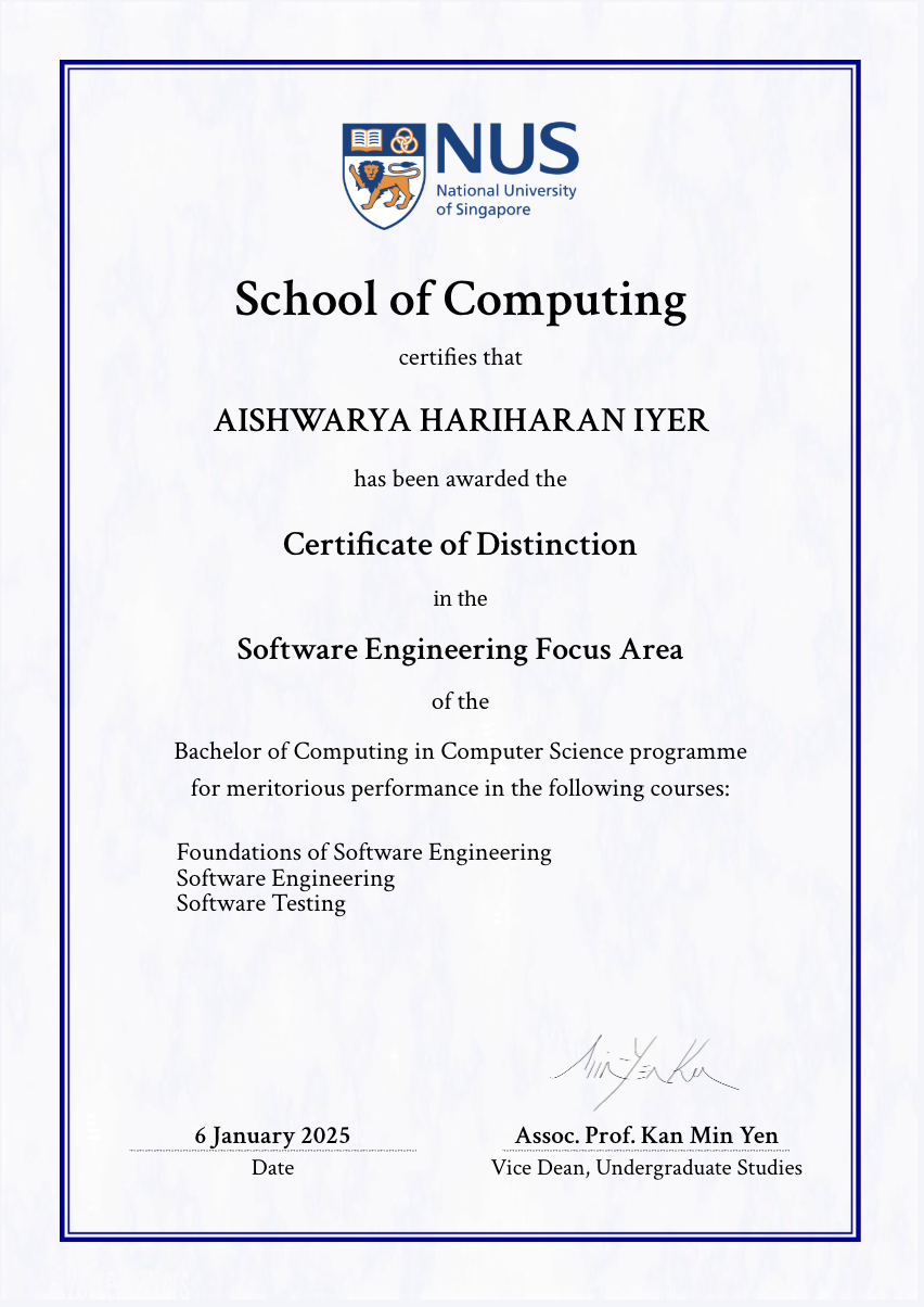 Certificate of Distinction – Software Engineering Focus Area