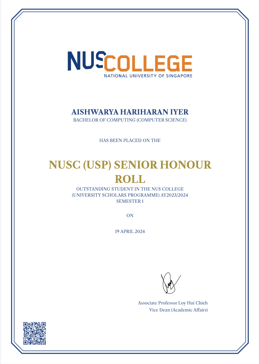 USP Senior Honour Roll
